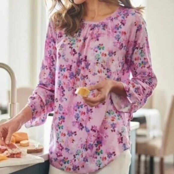 Soft Surroundings Brialla Floral Lilac Lightweight Print Top - Picture 1 of 11